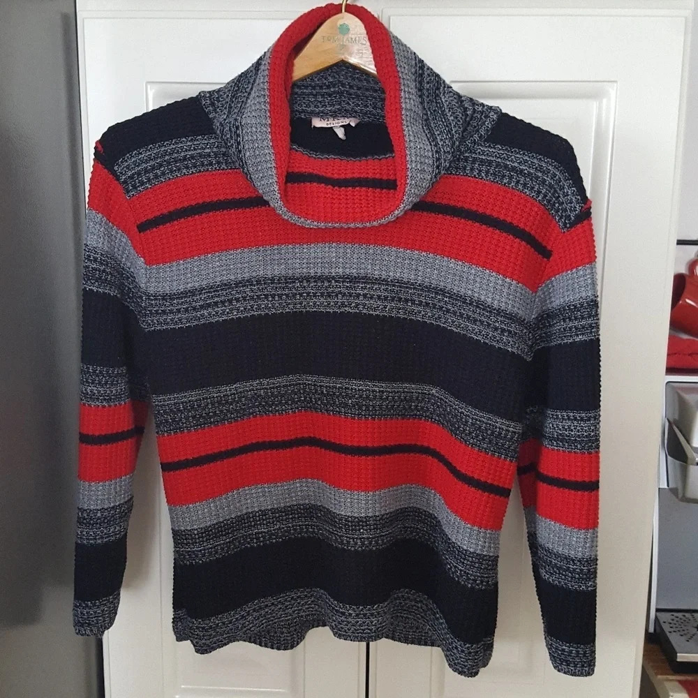 MKM Designs Cowl Neck Striped Sweater